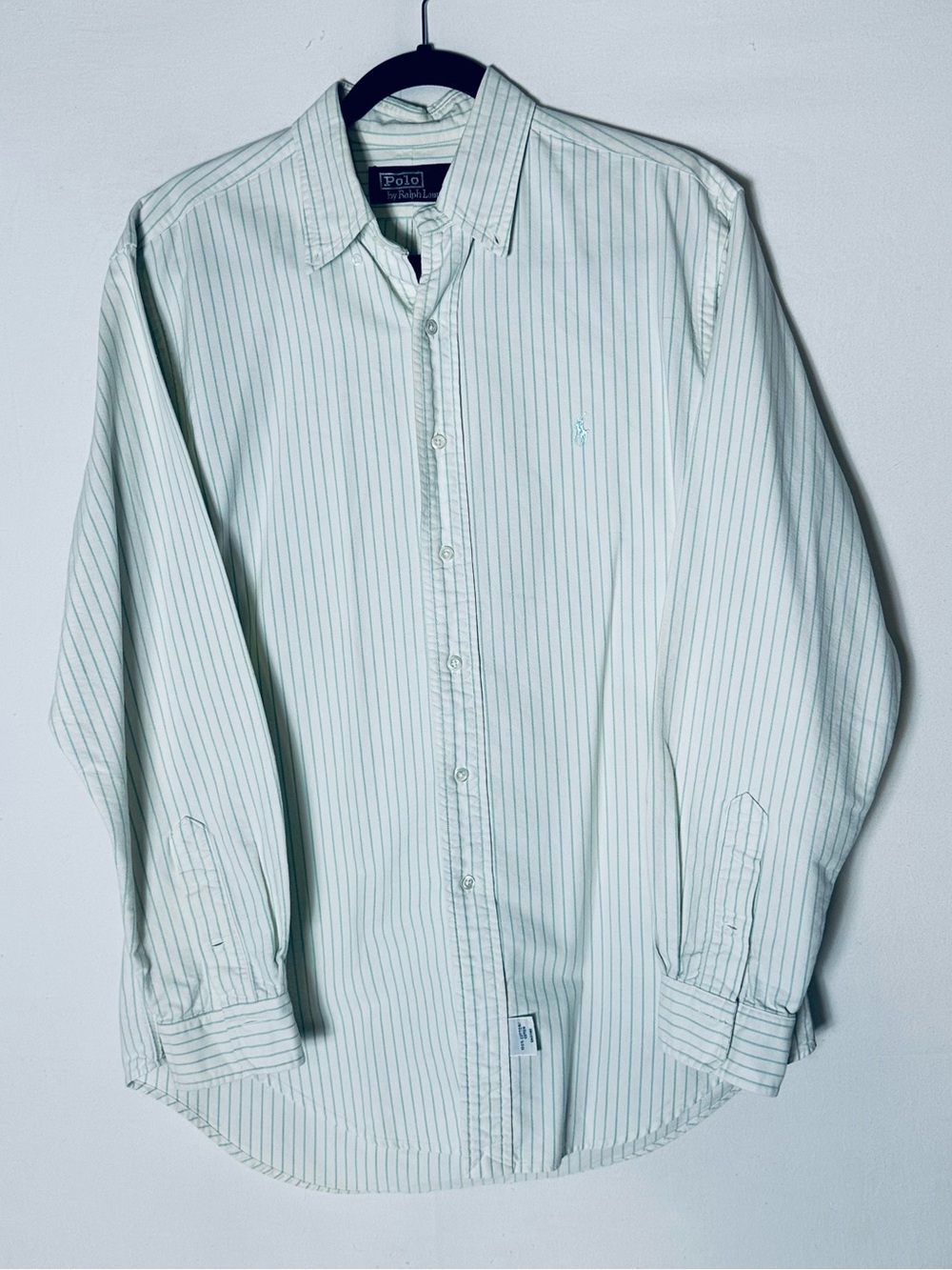 Vintage 90s Polo By Ralph Lauren Green Cream Striped Button Up Shirt L Preppy